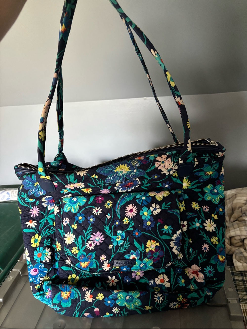 Vera Bradley Quilted Floral Tote in Navy Blue